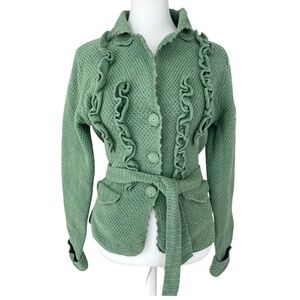 Odd Molly 506 Green Cardigan Romantic Ruffles Size S